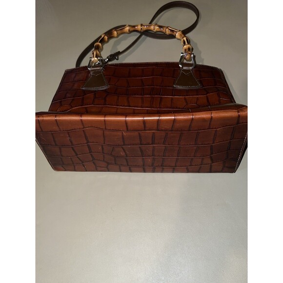 Vintage Dooney And Bourke Purse Brown Leather With Bamboo Handles/Shoulder Strap - Picture 7 of 13
